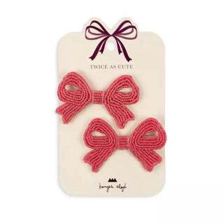 2 Pack Pearly Bow Hair Clips (Bubble Gum)